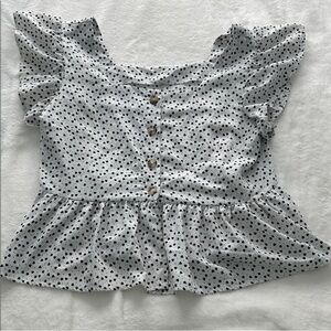 Women's Ruffled Black and White Polka Dot Top
